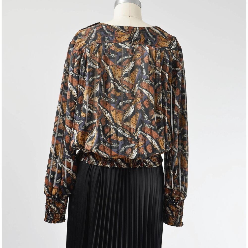 Vintage 80s Abstract Sheer Blouse Black And Brown… - image 7